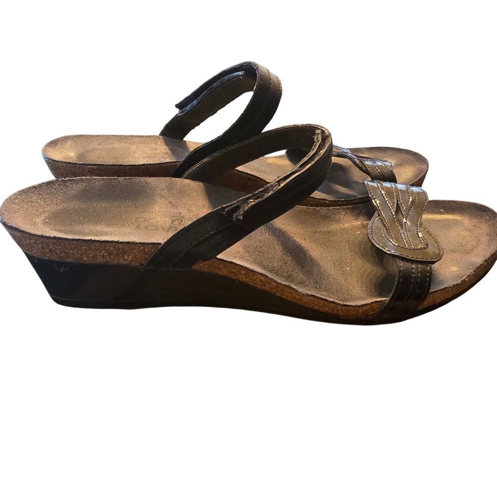 Naot Lora Wedge Sandals Women 40 Black Leather Patent Comfort Orthopedic - Picture 3 of 8